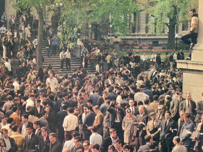 Archive picture of 1968 Columbia University campus protests