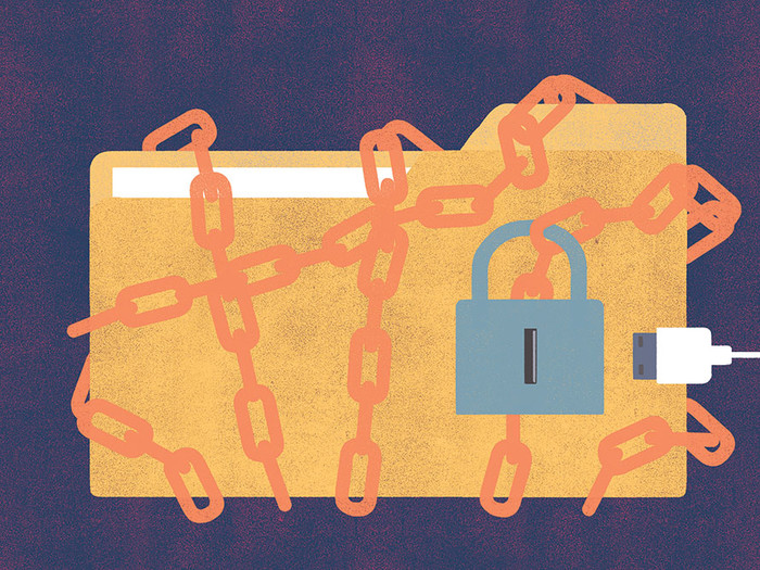 Illustration by Christopher Silas Neal of a file folder with a lock and chain