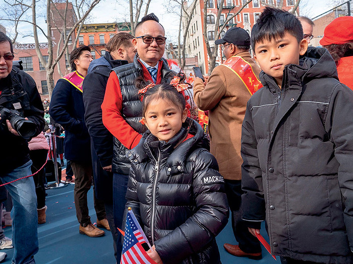 Families celebrating the Chinese New Year in Manhattan