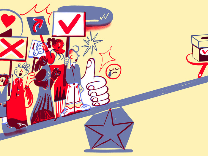 illustration of Gen-Z voters and a ballot box