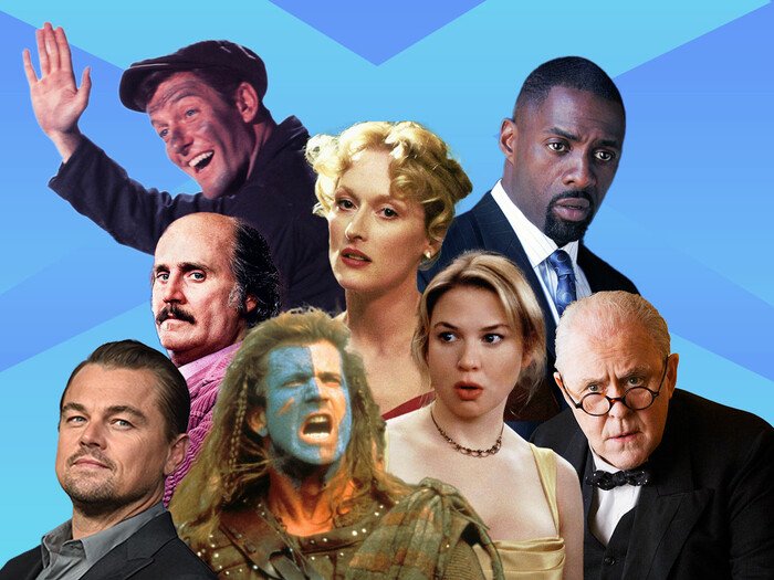 Collage of Hollywood actors who use accents