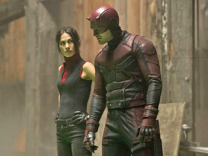 Elodie Yung and Charlie Cox as Elektra Natchios and Matt Murdock in the Netflix series Daredevil.