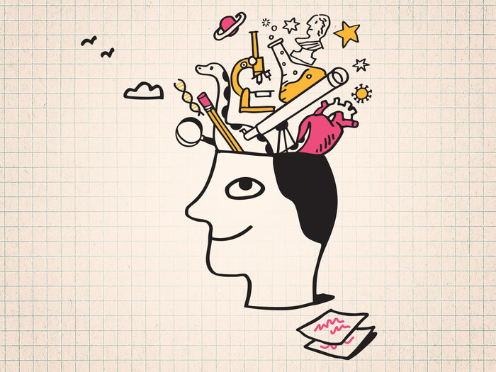 Illustration of a person with a brain full of ideas