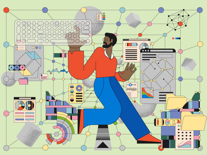 illustration of person interacting with data figures