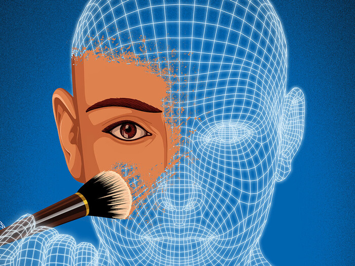 Illustration of face being painted on digital head