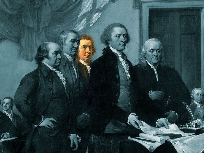 John Adams, Roger Sherman, Robert Livingston, and Benjamin Franklin