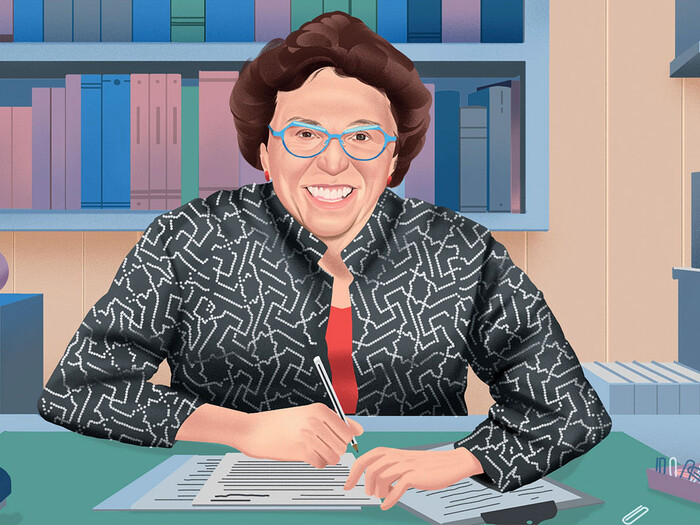Illustration of former Columbia University Press director Jennifer Crewe