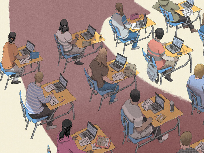 Illustration by Chris W. Kim depicting school gun violence