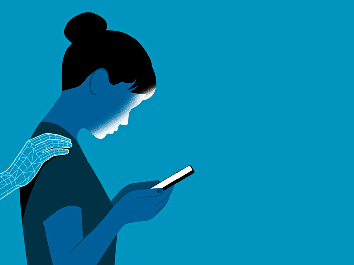 Illustration of a woman using Ai as a therapist