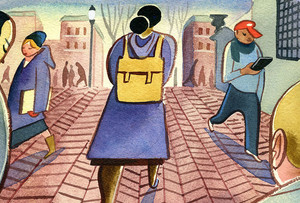 Illustration of Columbia University College Walk by Marcellus Hall