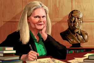 Illustration of Beverly Gage, biographer of J. Edgar Hoover, by Zoe van Dijk