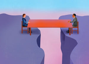 Illustration by Ellen Weinstein of two people sitting across a table