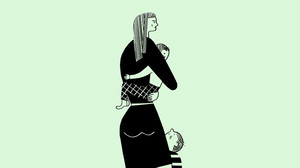 Illustration of a woman with two children