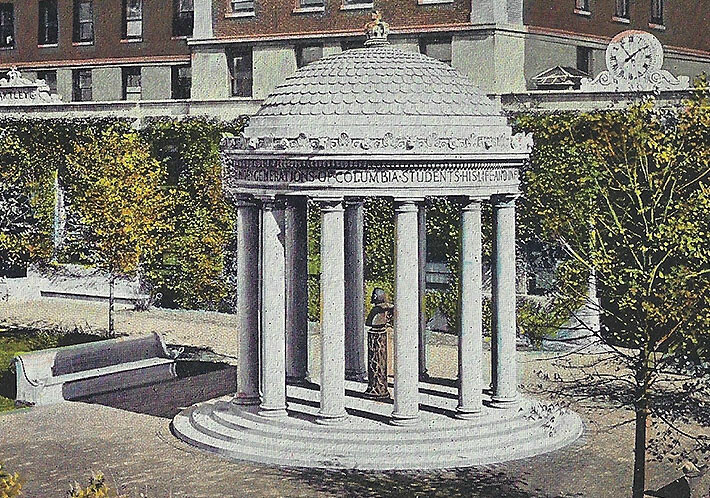 Vintage postcard illustration of Columbia's Van Amringe Quadrangle and Memorial