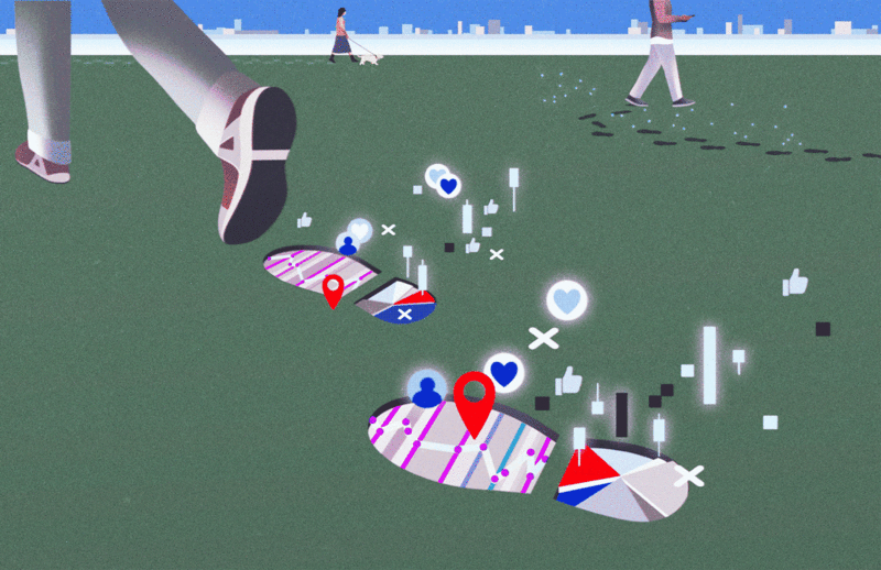 illustration of person leaving footprints with digital echoes