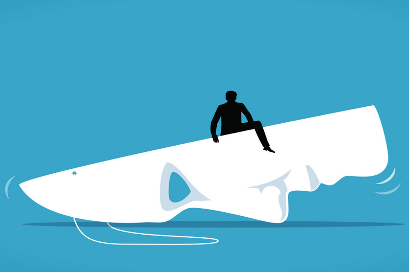 Illustration of a person carrying a giant face mask