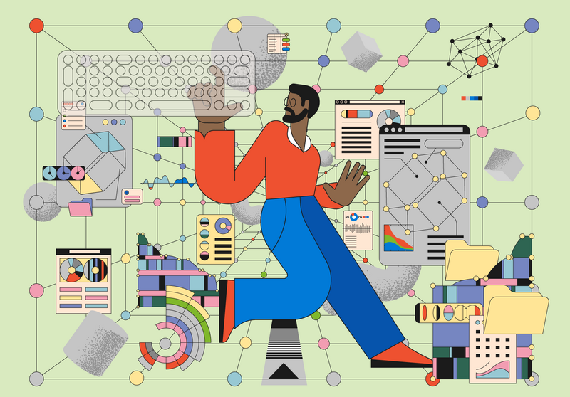 illustration of person interacting with data figures