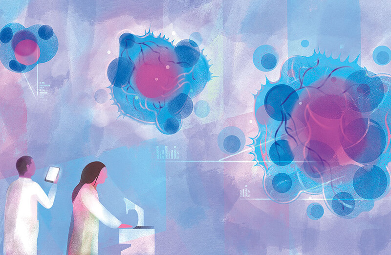 Illustration of cancer cells self-destructing