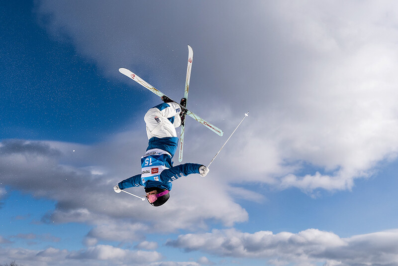 Olivia Giaccio does an acrobatic trick on skis