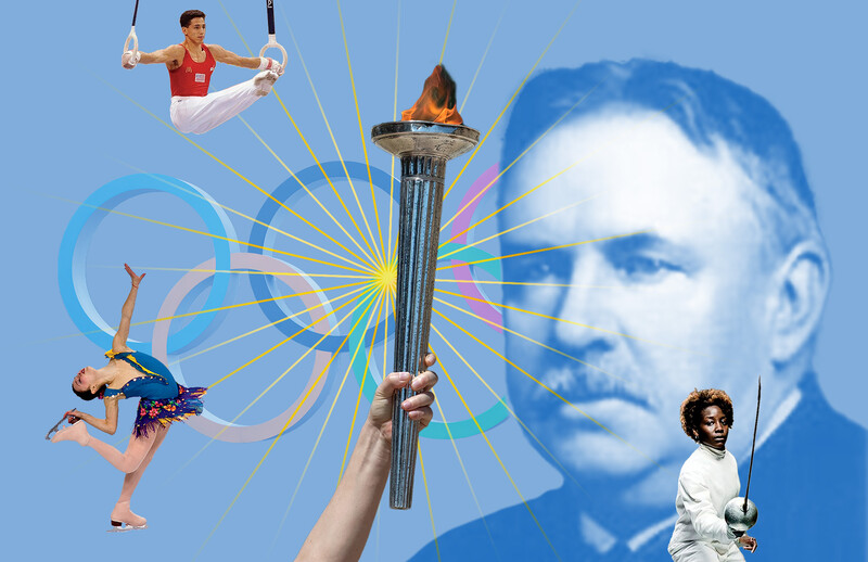 Photo collage of William Milligan Sloane and Olympics