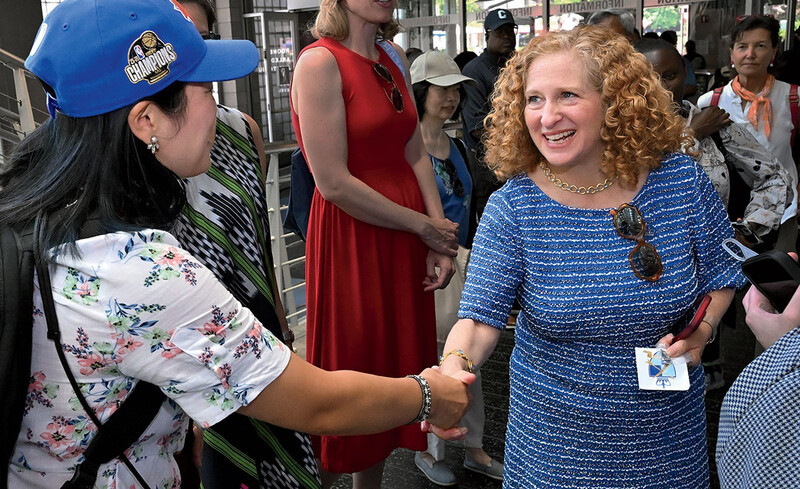 Columbia president Jennifer L. Mnookin on campus