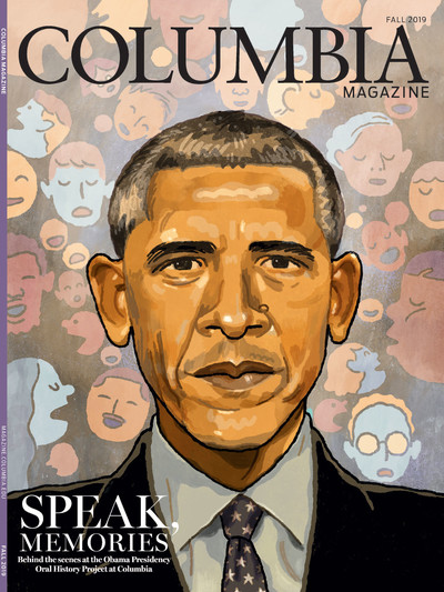 Fall 2019 cover of Columbia Magazine, featuring an illustration of Barack Obama by Richie Pope