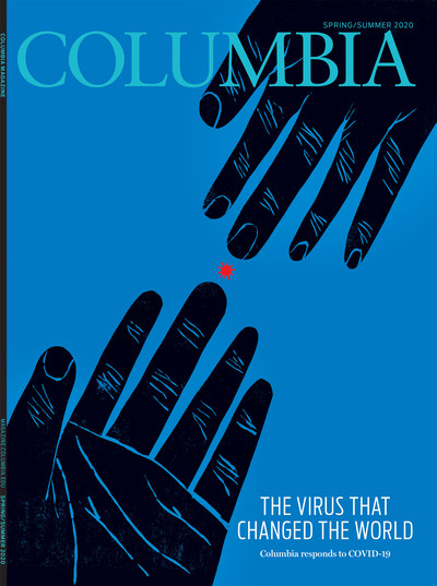 Spring/Summer 2020 cover of Columbia Magazine, "The Virus that Changed the World," with artwork by Melinda Beck