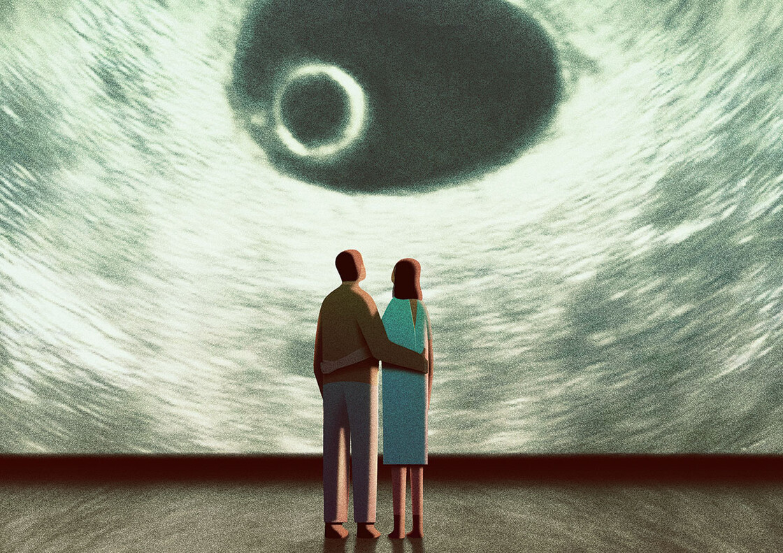 Illustration by Sophi Gullbrants of a couple looking at an embryo 