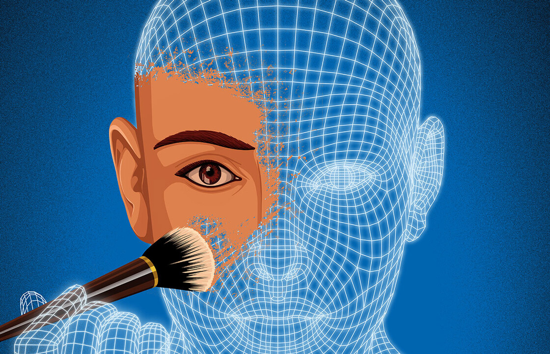 Illustration of face being painted on digital head