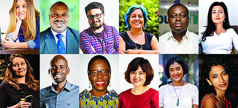 The inaugural Obama Foundation Scholars. Top, from left: Gabriela Galilea, Ndansi Elvis Nukam, Pavel Kounchev, Ana María González Forero, Oluseun Onigbinde, Omezzine Khelifa. Bottom, from left: Alice Barbe, Peter Ndayihereje, Rumbidzai Chisenga, Hong Hoang, Vanessa Paranjothy, Trisha Shetty.