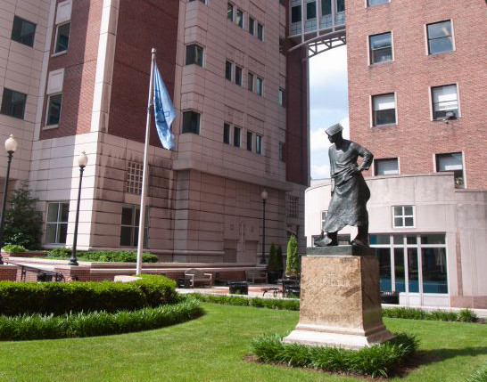 Columbia Engineering School and sculpture by Constantin Meunier