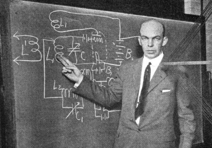 Edwin Armstrong at blackboard