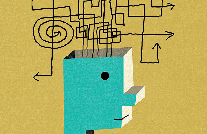 Illustration by James Yang of a robot with complex thoughts