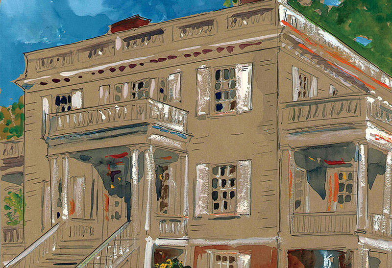 A watercolor of Hamilton Grange by Adam Van Doren