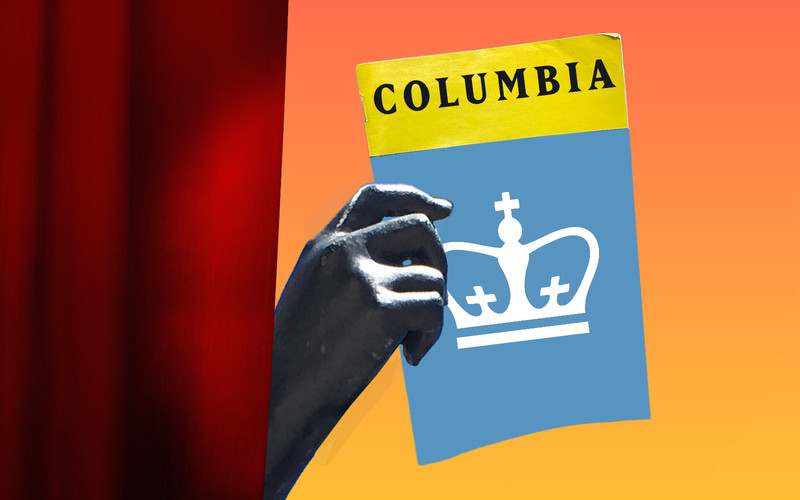 illustration of Alma Mater holding theater program