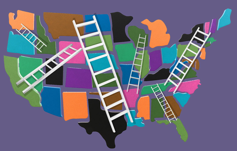 Map of U.S. with ladders connecting states