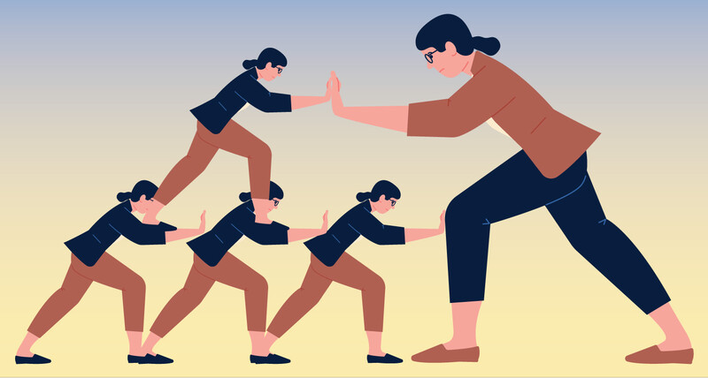 people pushing against each other