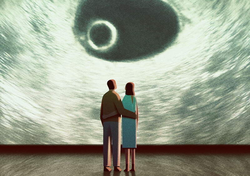 Illustration by Sophi Gullbrants of a couple looking at an embryo 