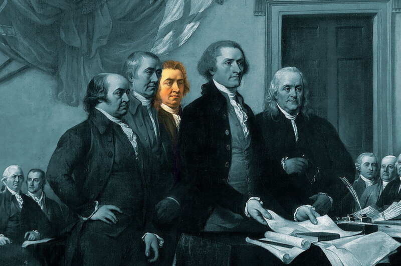 John Adams, Roger Sherman, Robert Livingston, and Benjamin Franklin