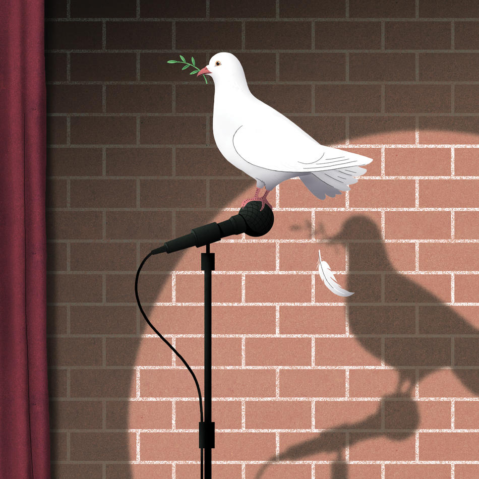 Dove on microphone