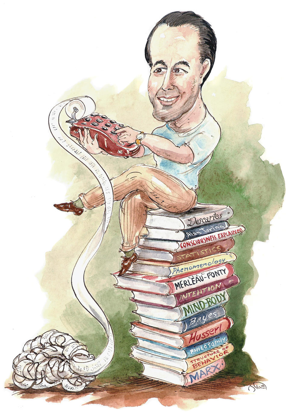 Illustration of Columbia neuroscientist Mark Shadlen by Mark Steele