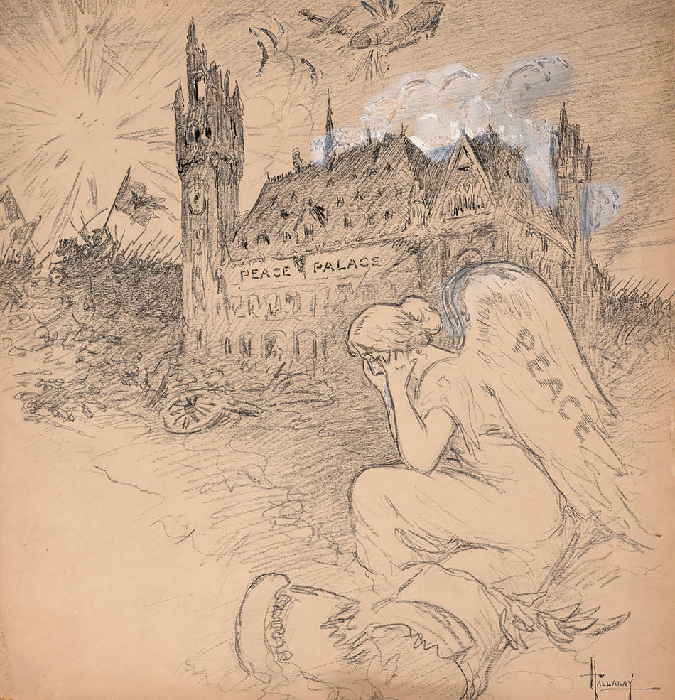 Drawing: "The Peace Palace in The Hague," by Milton Halladay
