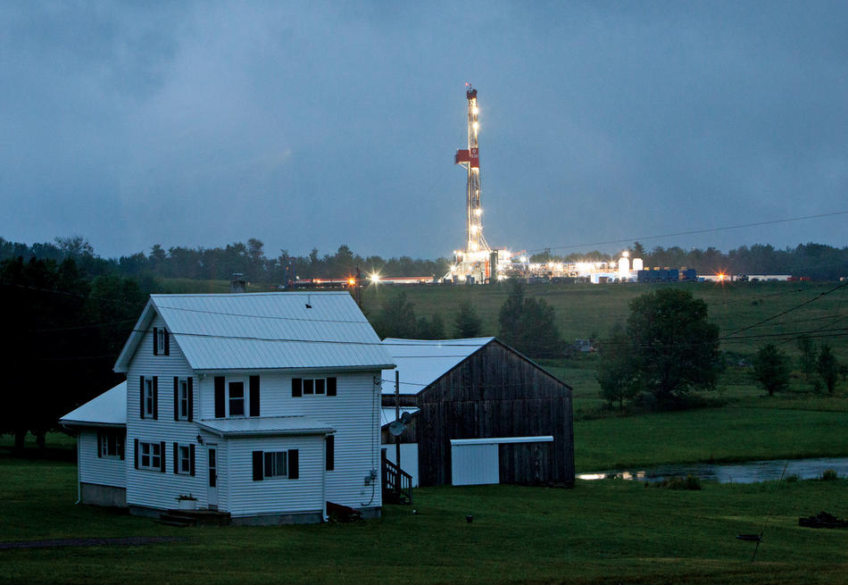 A house in front of a drill site in Forest Lake, Pennsylvania