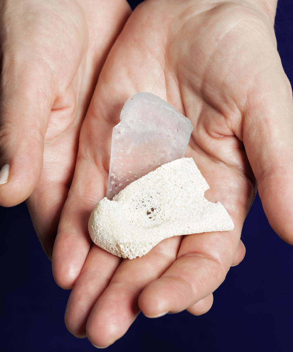 Hand holding mold produced by stem cells