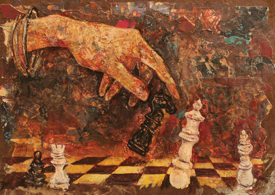 Illustration of hand moving chess piece