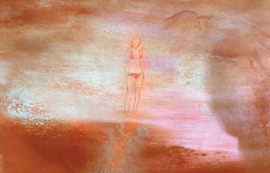 Abstract painting of woman in bathing suit