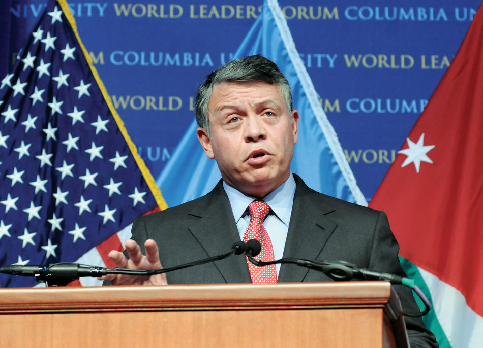 King Abdullah II of Jordan speaking at Columbia as part of the World Leaders Forum