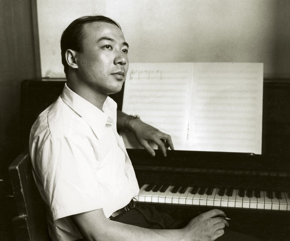 Zhou Long in his studio at the China Broadcasting Corporation in Beijing, 1984