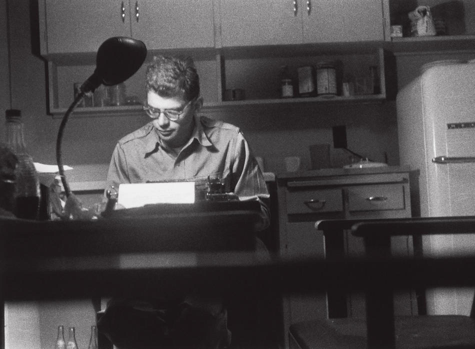 Photo of Allen Ginsberg at typewriter