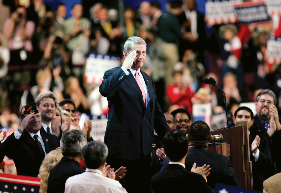 Tommy Franks salutes the 2004 Republican National Convention in New York